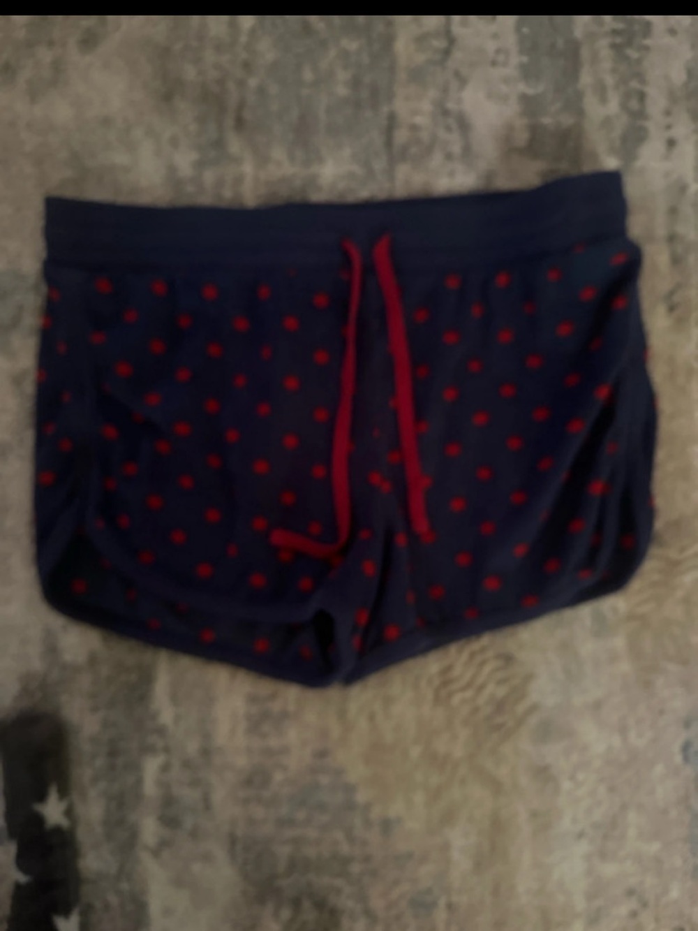 Cuddl Duds Navy Pj Shorts with Red Polka Dots and Red Drawstring